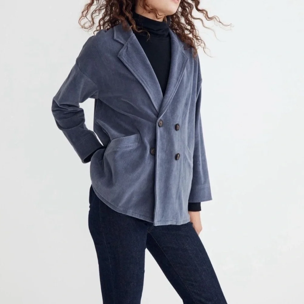 Madewell Knit Corduroy Redford Blazer In Sunfaded Indigo Size XS